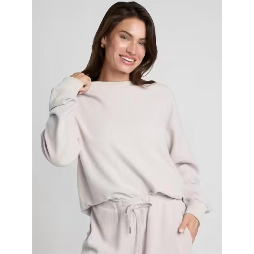 NEW COMFRT waffle lounge long sleeve top in white dove